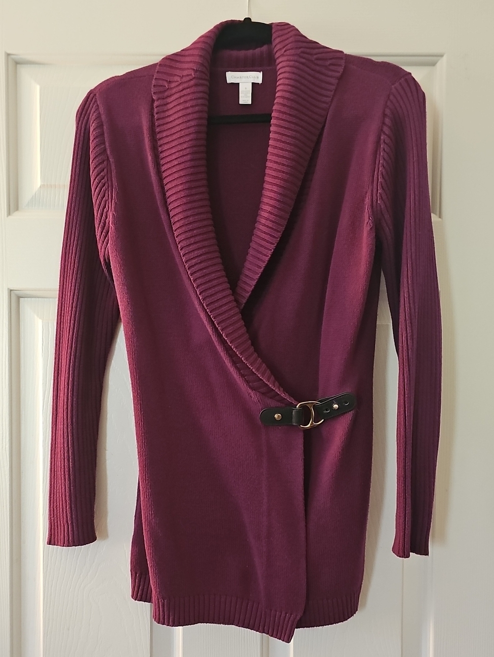 Charter Club Plum Shawl Collar Wrap Cardigan with Buckle